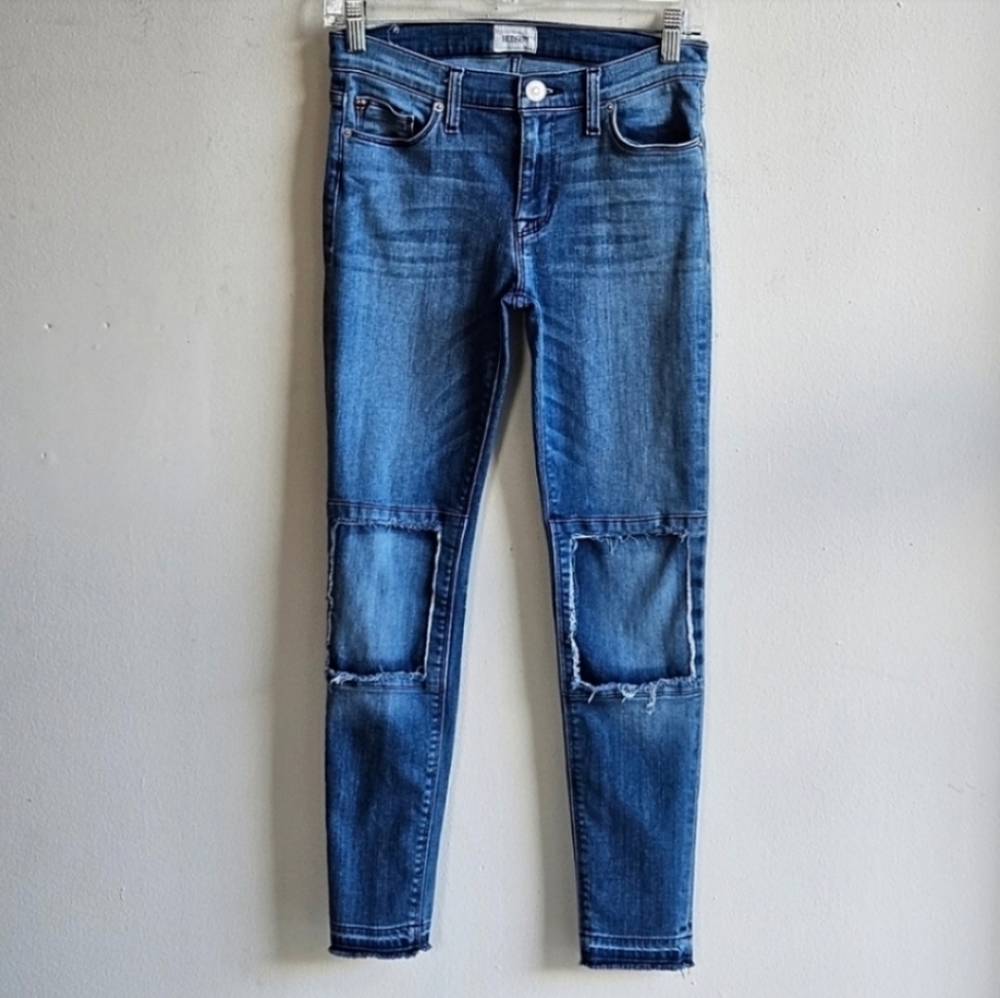 HUDSON SUZZI MID RISE ANKLES SUPER SKINNY RELEASED HEM PATCH SIZE 26 S#023